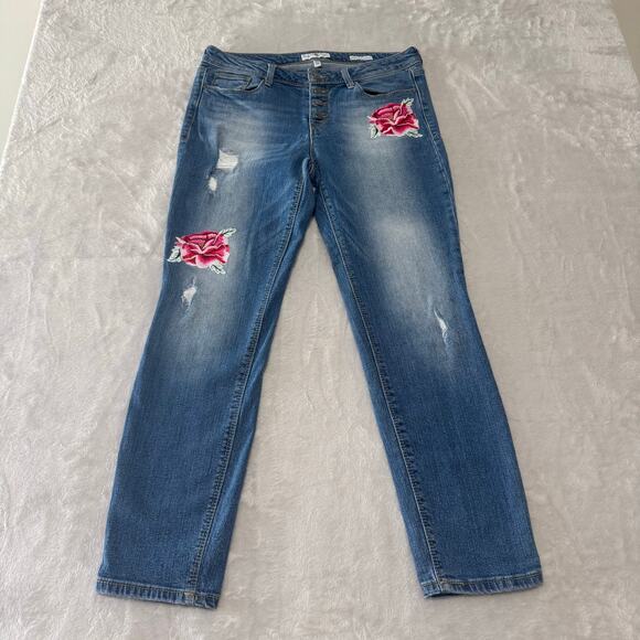 Black Daisy Womens Button Fly Relaxed Skinny Denim Jeans sz 7 28 Embroidered Y2K - Picture 1 of 10